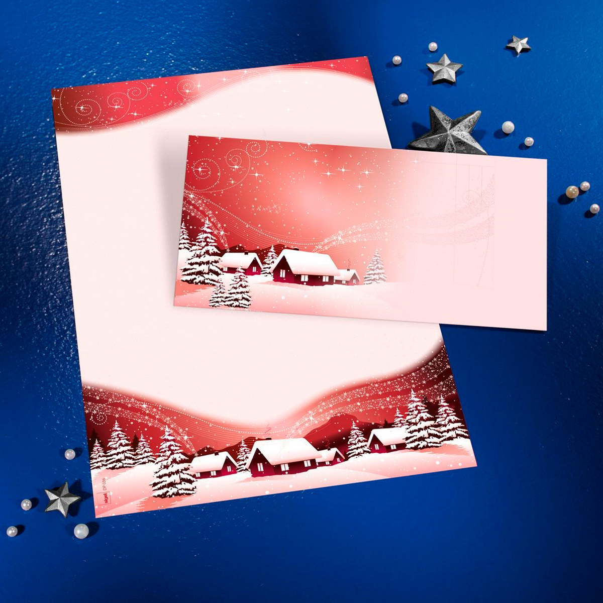 Weihnachtspapier "Silent Night", passend zu art. 010156, rot-weiss,  A4, 90 g/m2, 1 Pack à 100 Stück