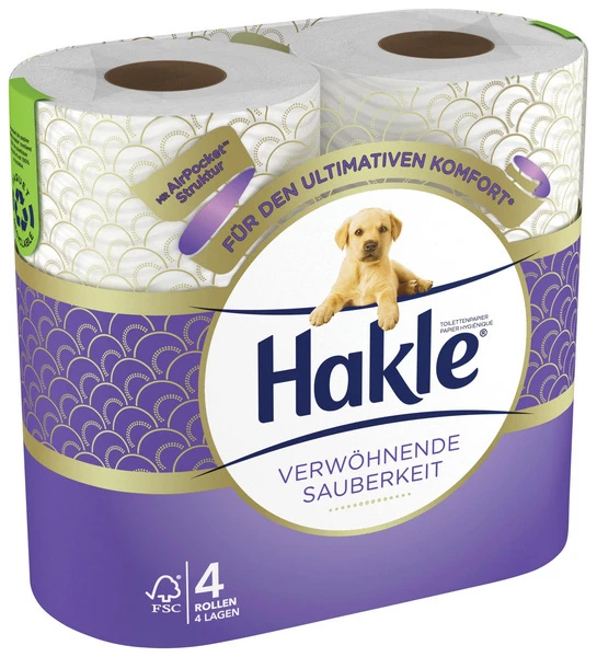 HAKLE WC-Papier Verwöhnende Sauberkeit 4-lagig, 4 Rollen=1pack
