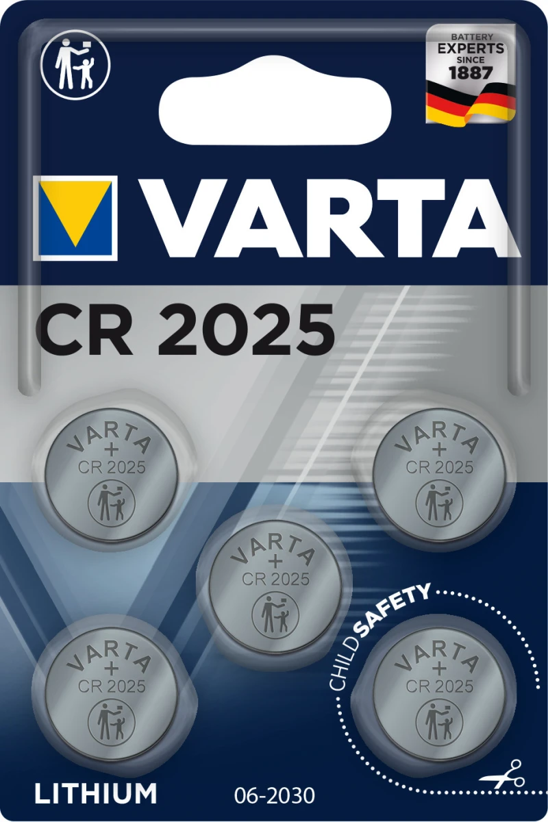 VARTA Knopfbatterie Lithium CR2025, 3V - 5er Pack