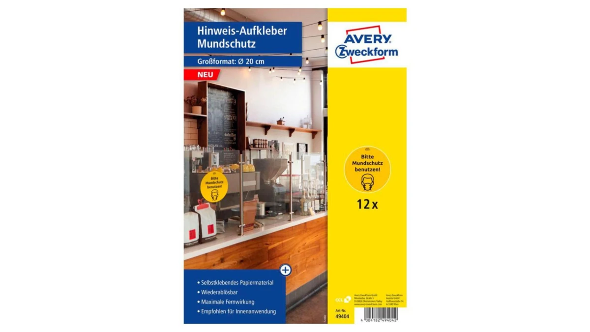 AVERY ZWECKFORM Hinweis-Aufkleber DE 20 cm, 12 Stück