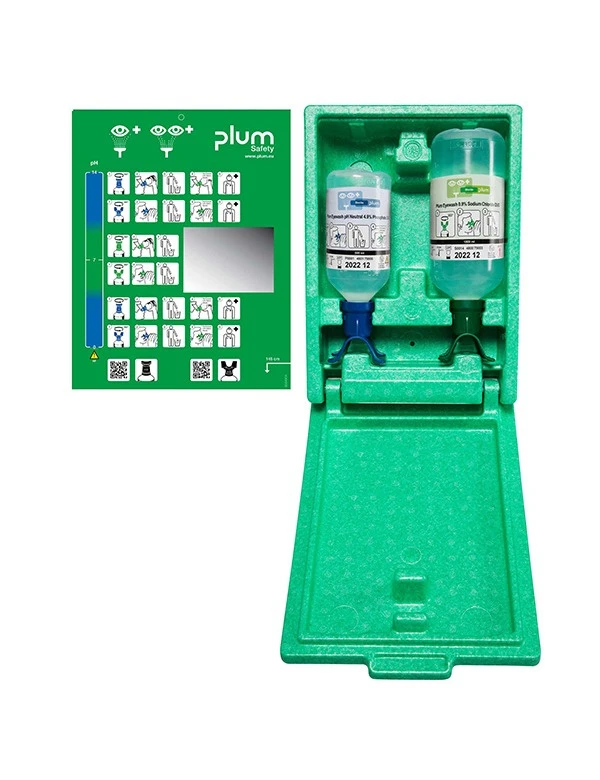 Plum Augenspülstation Duo NaCl 1000ml/pH Neutral 500ml Wandbox