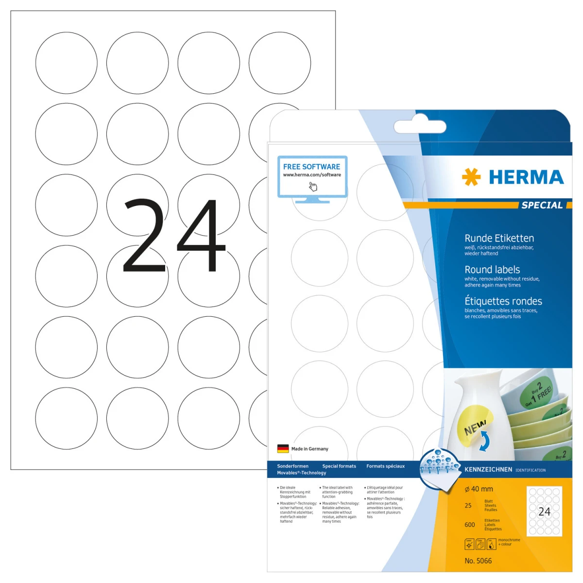 HERMA 5066 Rund-Etiketten, 40 mm, 25 Blatt
