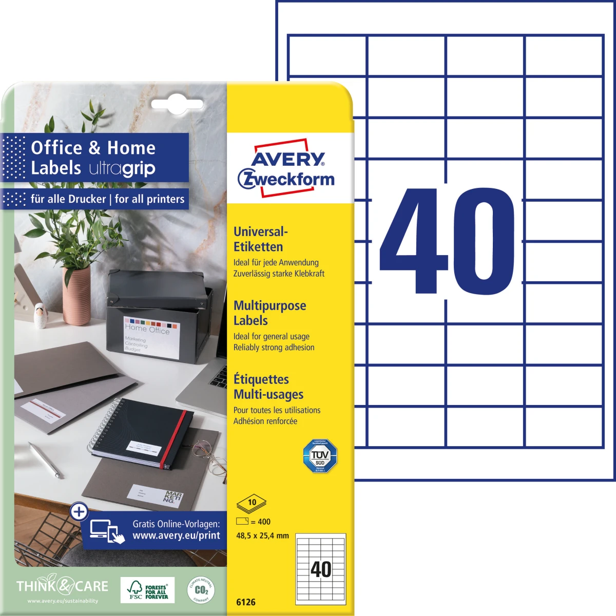 AVERY ZWECKFORM 6126 Etiketten, 48.5 x 25.4 mm, 10 Blatt