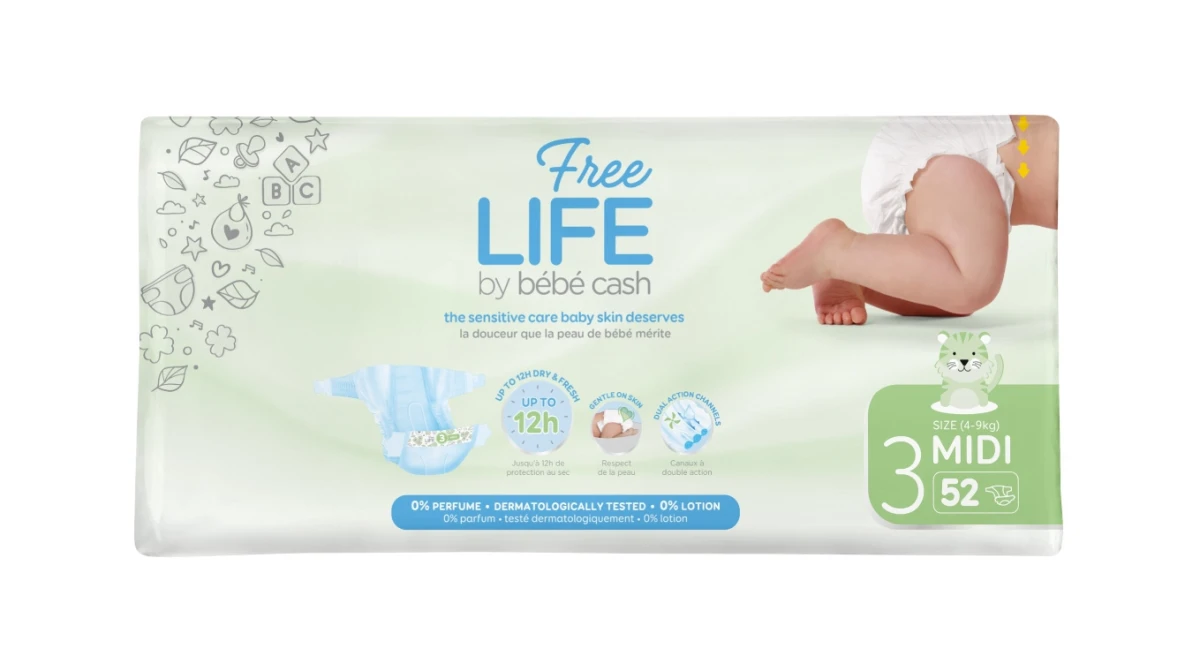 ONTEX Babywindeln BBCash Freelife Midi 4 - 9 kg, 52 Stück