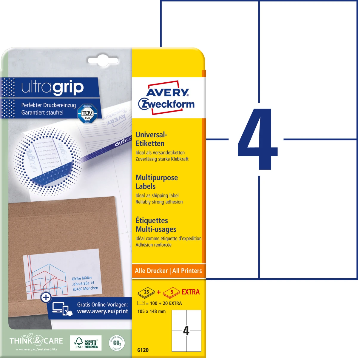 AVERY ZWECKFORM 6120 Etiketten, 105 x 148 mm, 25 + 5 Blatt