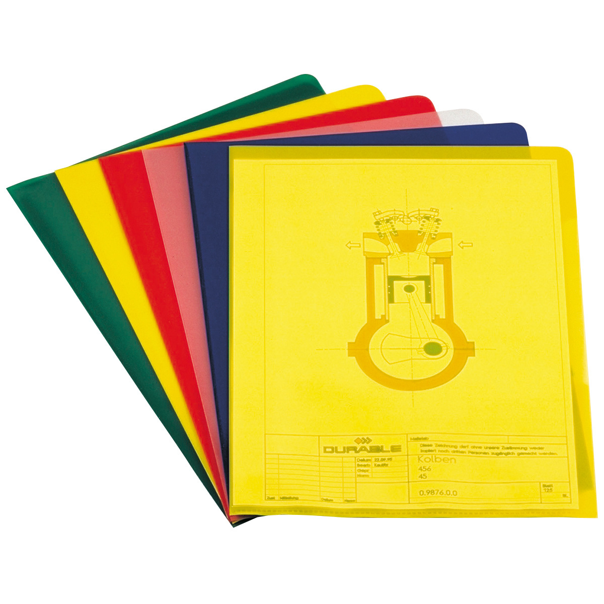 Durable Sichthüllen glatt, oben & seitlich offen, gelb, Pack à 50 Stück