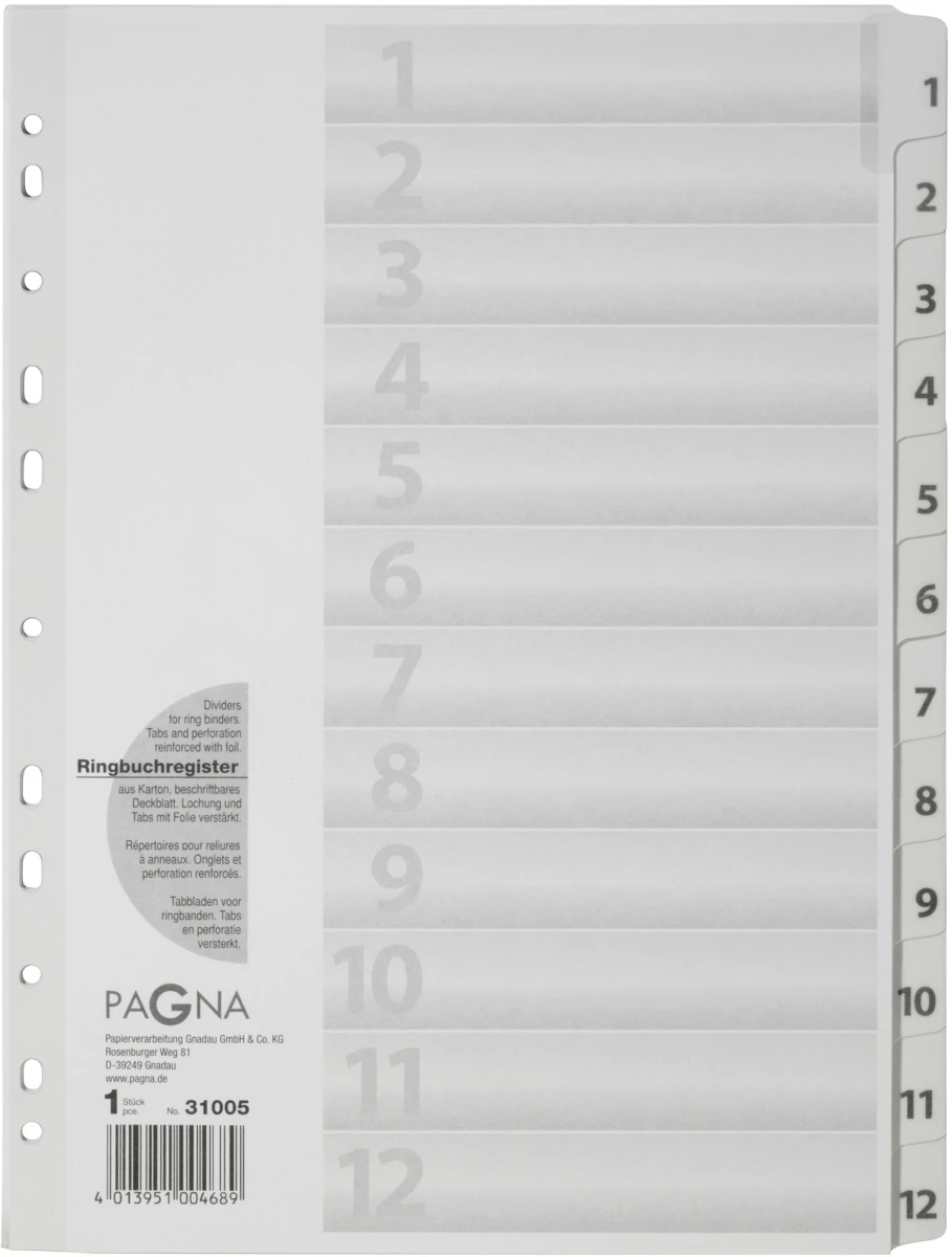 PAGNA Zahlenregister 1 - 12