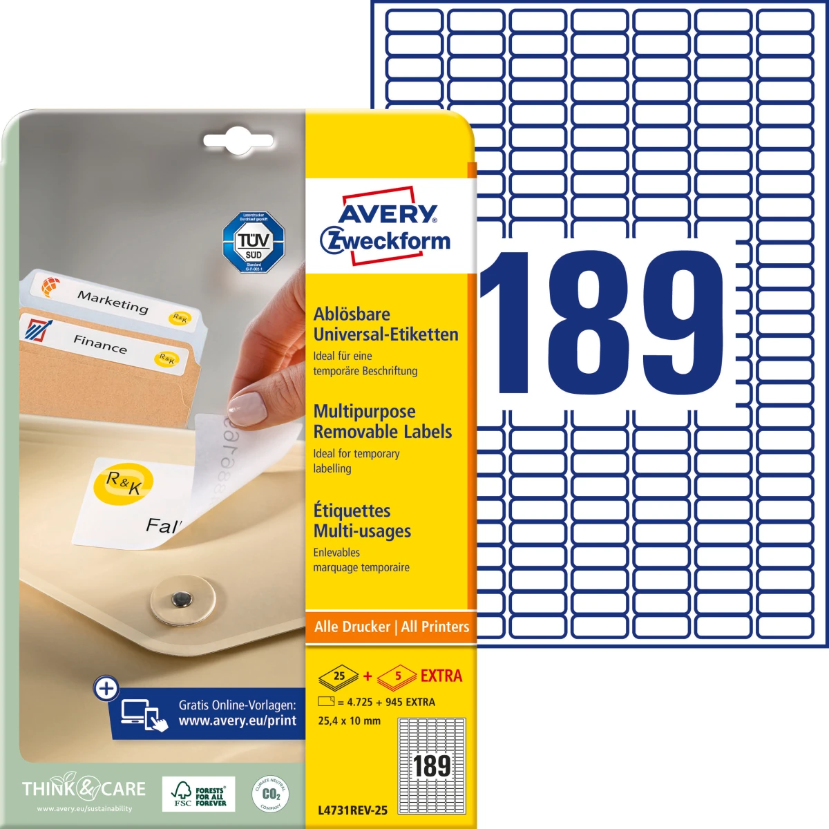 AVERY ZWECKFORM L4731REV-25 Etiketten, 25.4 x 10 mm, 25 + 5 Blatt
