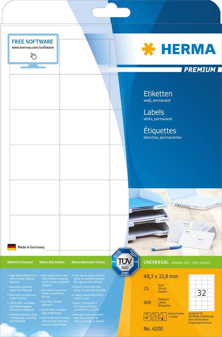 HERMA 4200 Etiketten PREMIUM 48.3  x 33.8 mm, 25 Blatt