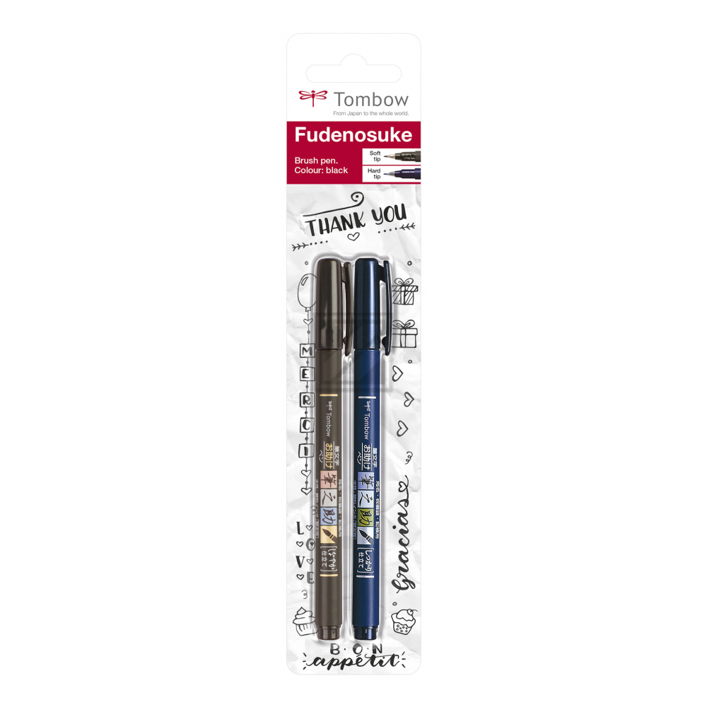 TOMBOW Kalligraphie-Set WS-BH/BS WS-BHS-2P Fudenosuke, schwarz 2 Stück