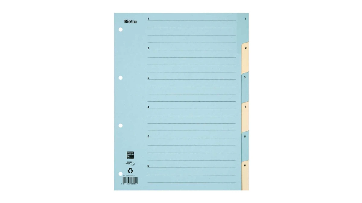 BIELLA Zahlenregister 1 - 6