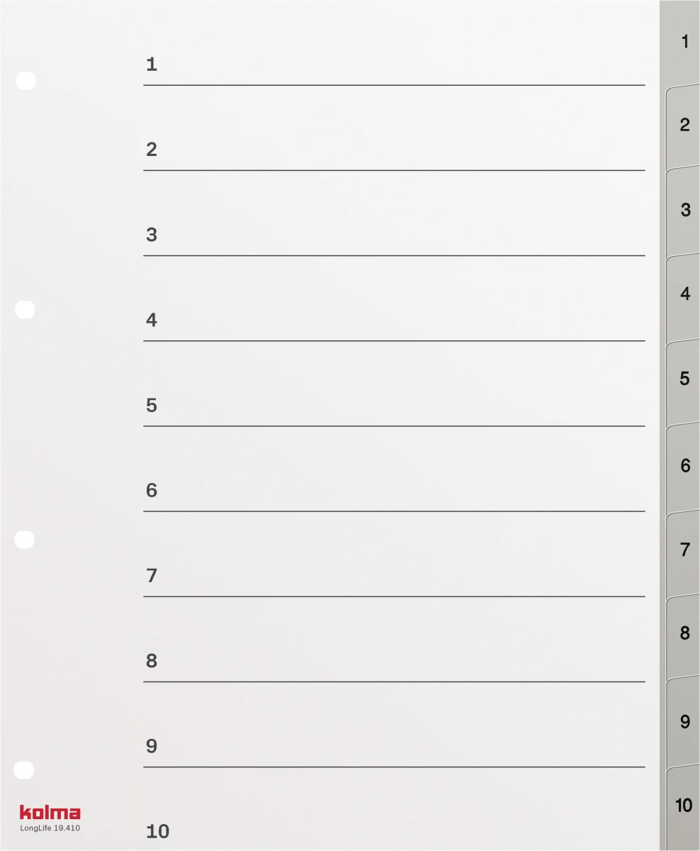 KOLMA Zahlenregister Superstrong XL 1 - 10