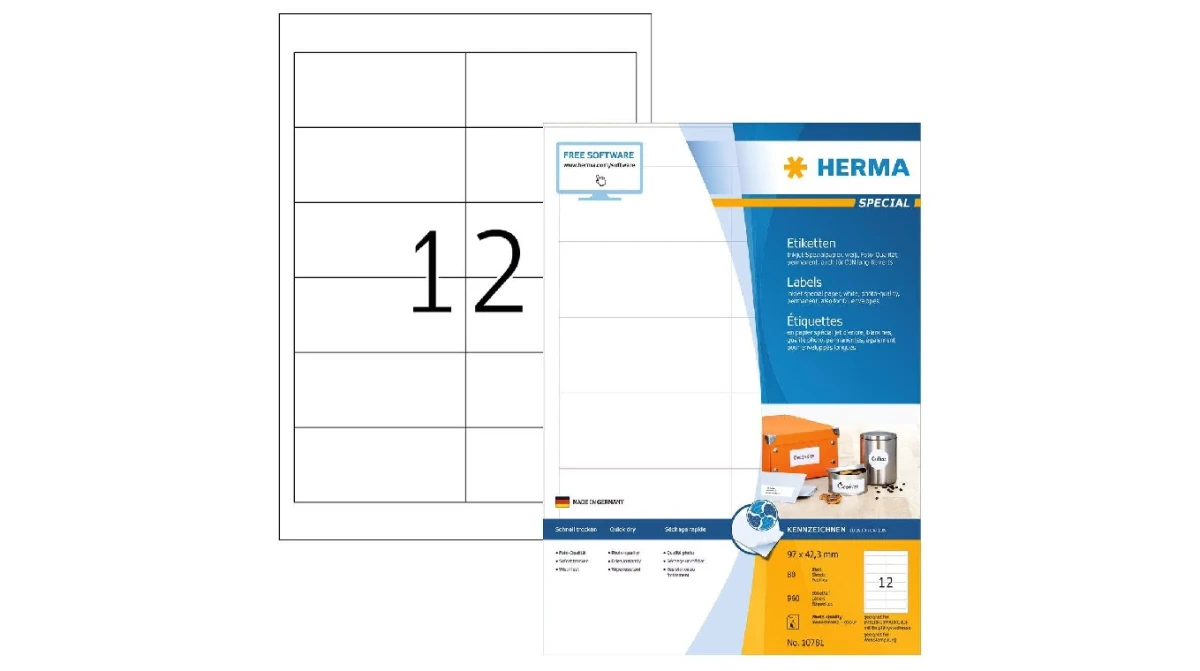 HERMA 10781 Etiketten Inkjet, 97 x 42.3 mm, 80 Blatt