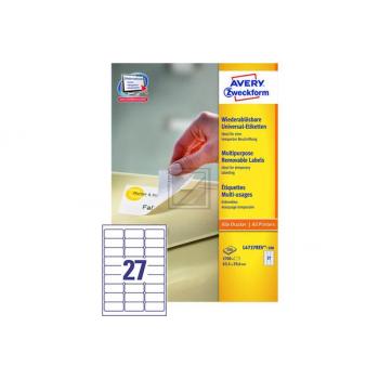 AVERY ZW. Universaletiketten 63,5x29,6mm L4737REV weiss,non-perm. 2700Stk.100B.