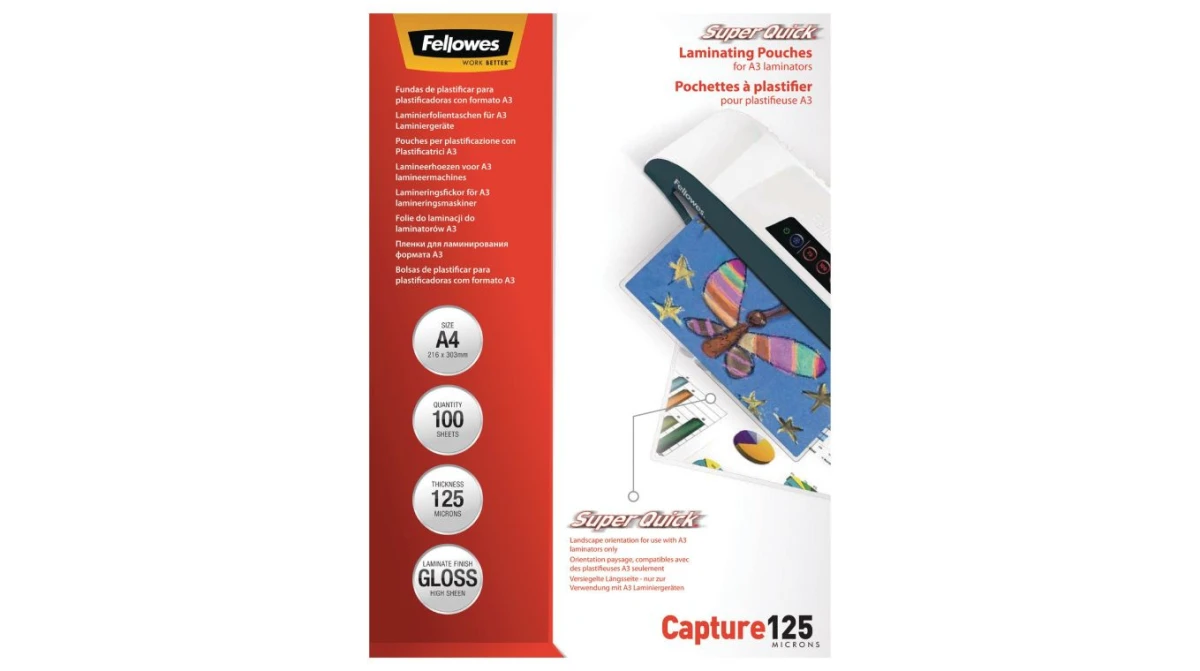 FELLOWES SuperQuick Laminierfolien A4, 100 Stk., 125 µm
