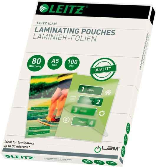 100 LEITZ Laminiertaschen für Format A5 (154 x 216 mm), 2 x 80 Mikron