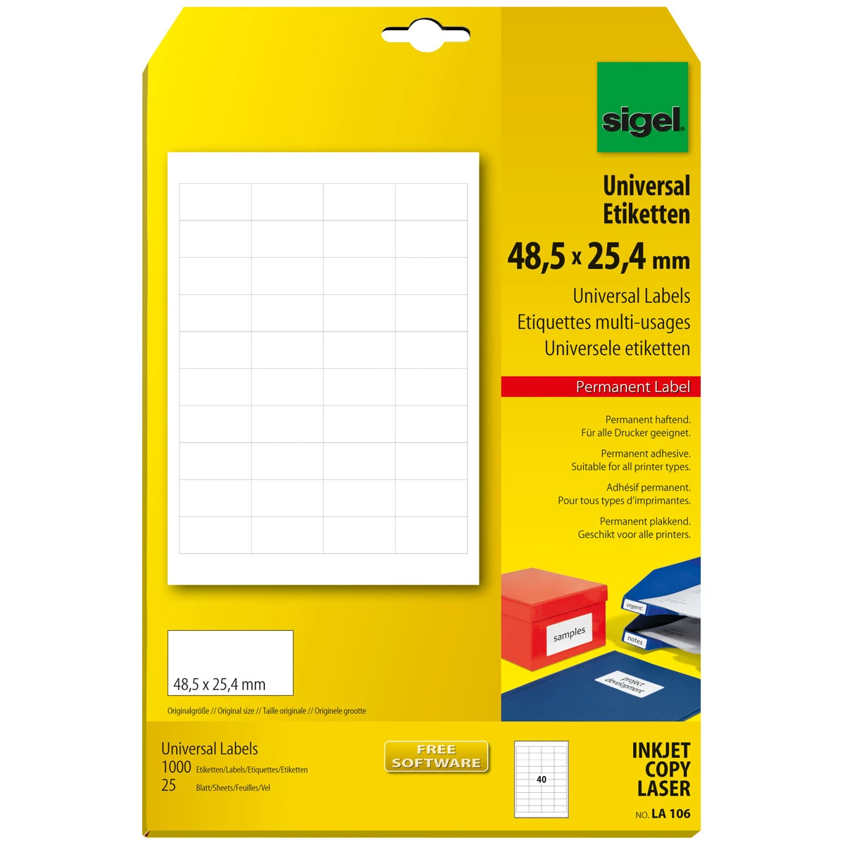 SIGEL Etiketten Universal A4, 48.5 x 25.4 mm, 25 Blatt