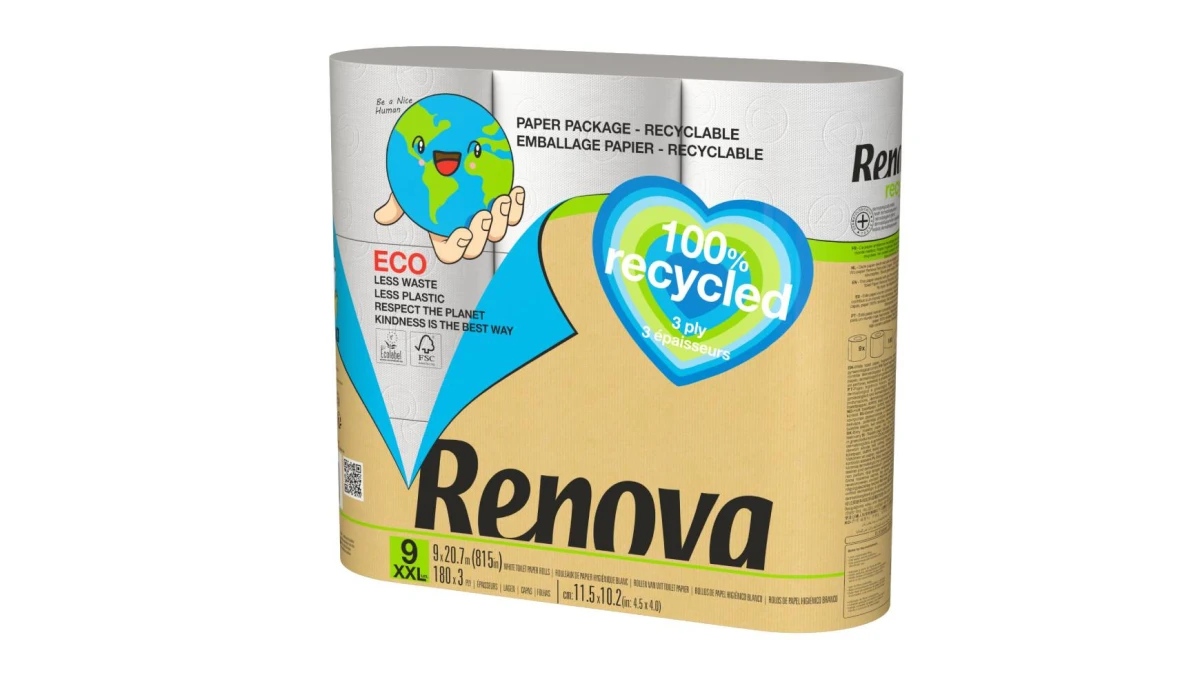RENOVA WC-Papier XXL Eco Recycled 3-lagig, 9 Rollen