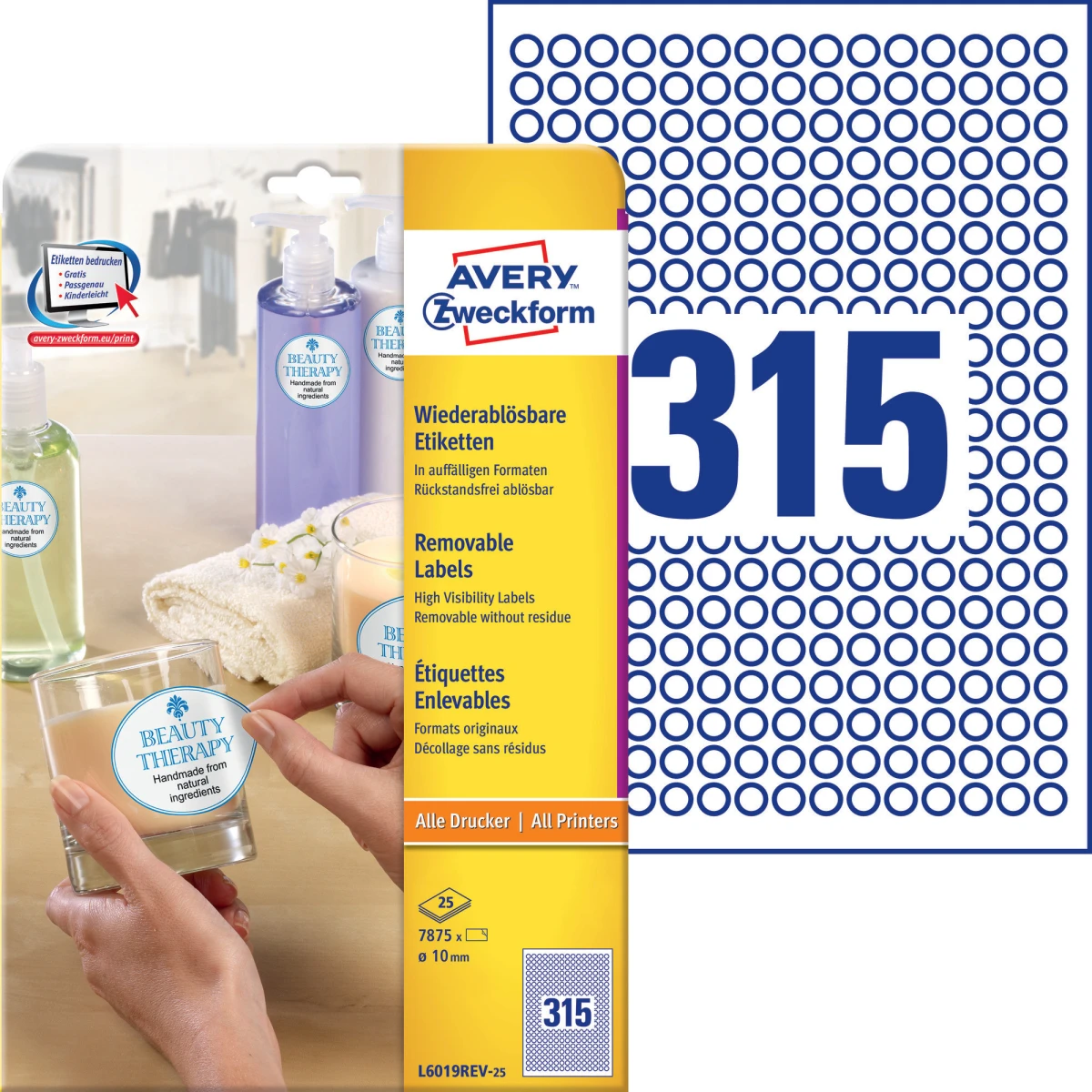 AVERY ZWECKFORM L6019REV-25 Etiketten, ø 10 mm, 25 Blatt