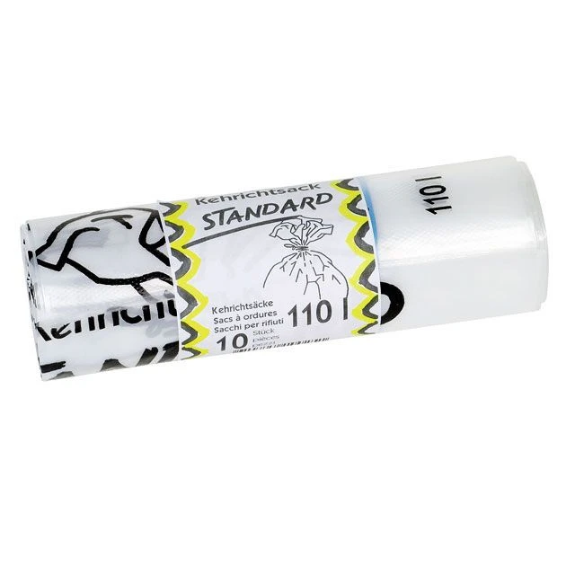 Kehrichtsäcke 110l, transparent, 25my, 350 / 350 x 1'100 mm, mit Verschlussbändel