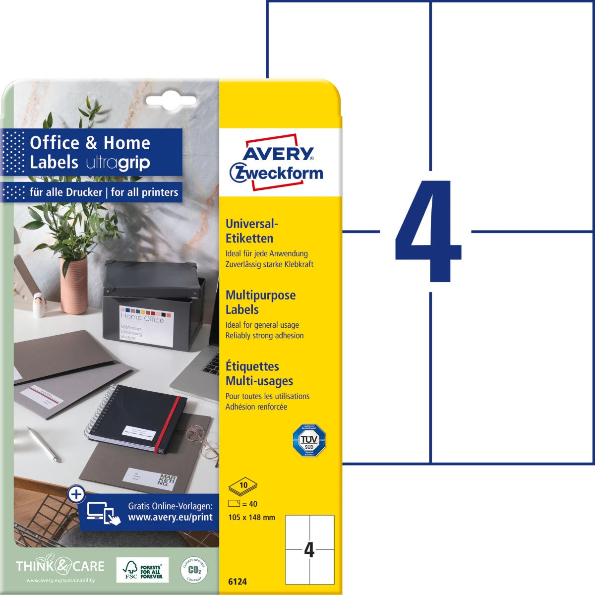 AVERY ZWECKFORM 6124 Etiketten, 105 x 148 mm, 10 Blatt