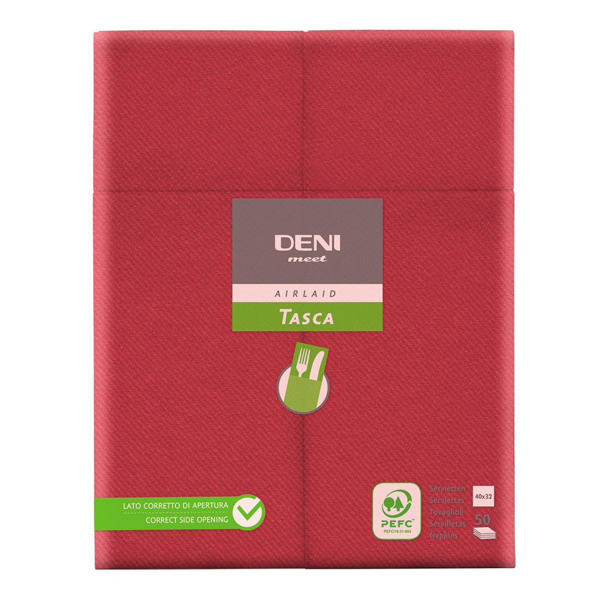 Besteck-Servietten Airlaid Deni meet Tasca, 1/8 Falz, Bordeaux, 40x32 cm, 1 Pack à 50 Stück