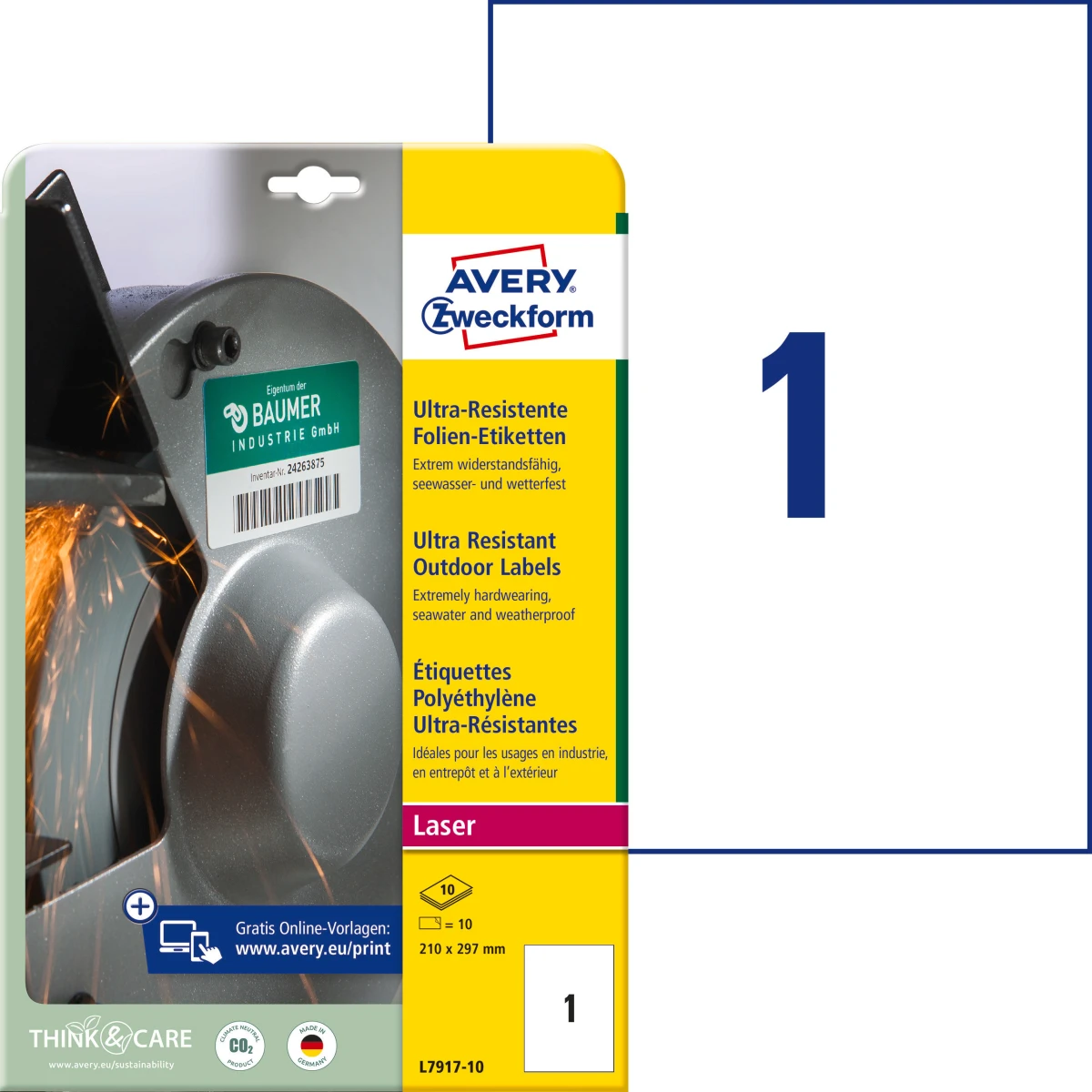 AVERY ZWECKFORM L7917-10 Etiketten, 210 x 297 mm, 10 Blatt