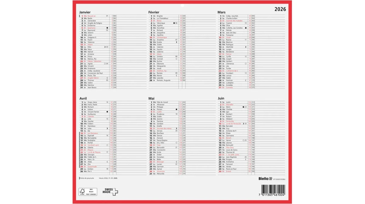 BIELLA Wandkalender 2026 FR