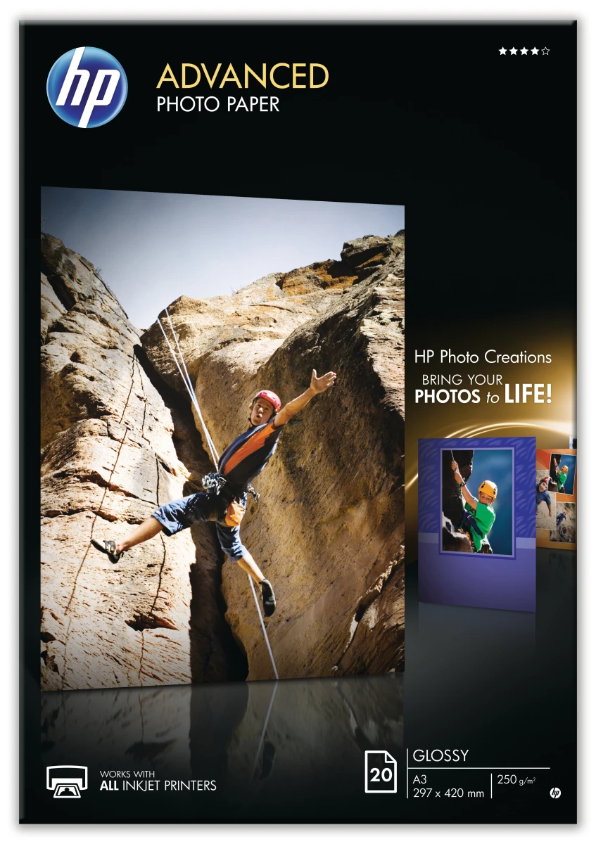 HP Advanced A3 Fotopapier glänzend 250g/m2, 20 Blatt