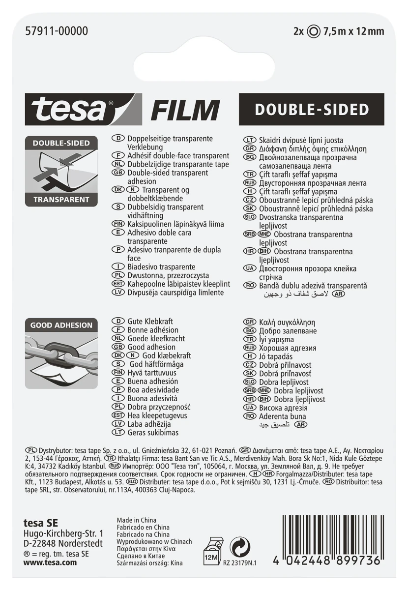 TESA Klebeband Tesafilm 12 mm x 7.5 m - 2 Stk.