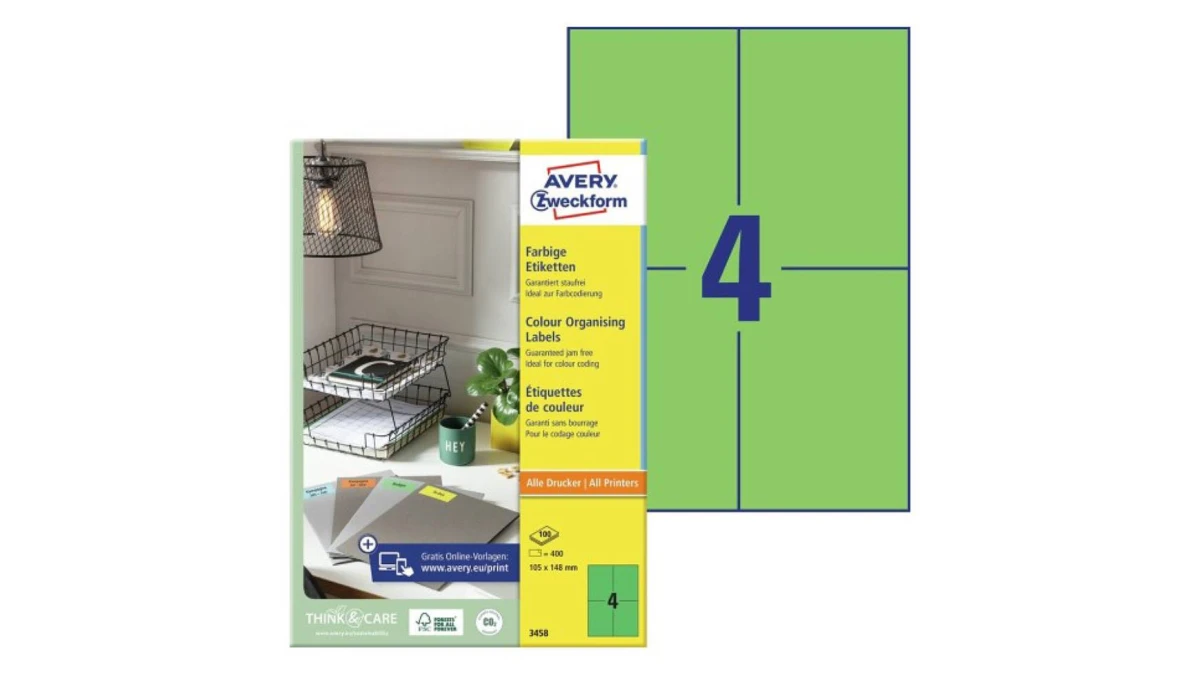 AVERY ZWECKFORM 3458 Etiketten, 105 x 148 mm, 100 Blatt