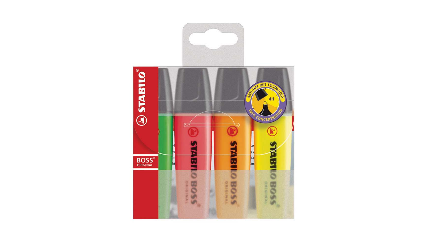 Stabilo Textmarker STABILO BOSS® im 4er-Etui, gelb, grün, orange, rosa