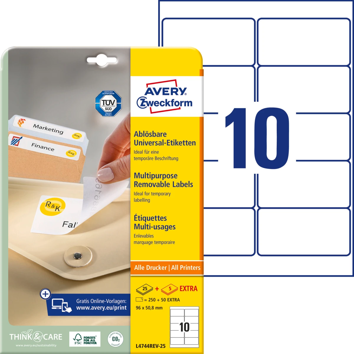AVERY ZWECKFORM L4744REV-25 Etiketten, 96 x 50.8 mm, 25 + 5 Blatt