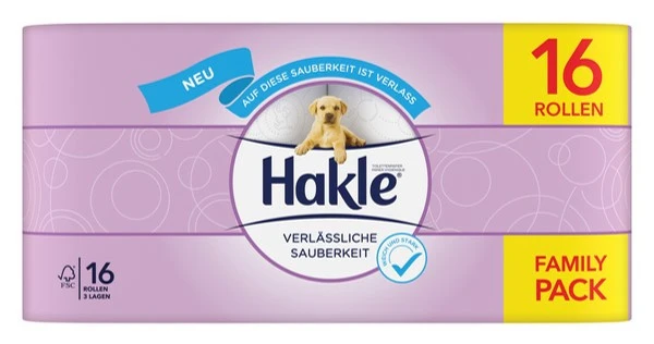 HAKLE WC-Papier Verlässliche Sauberkeit 3 lagig, 16 Rollen