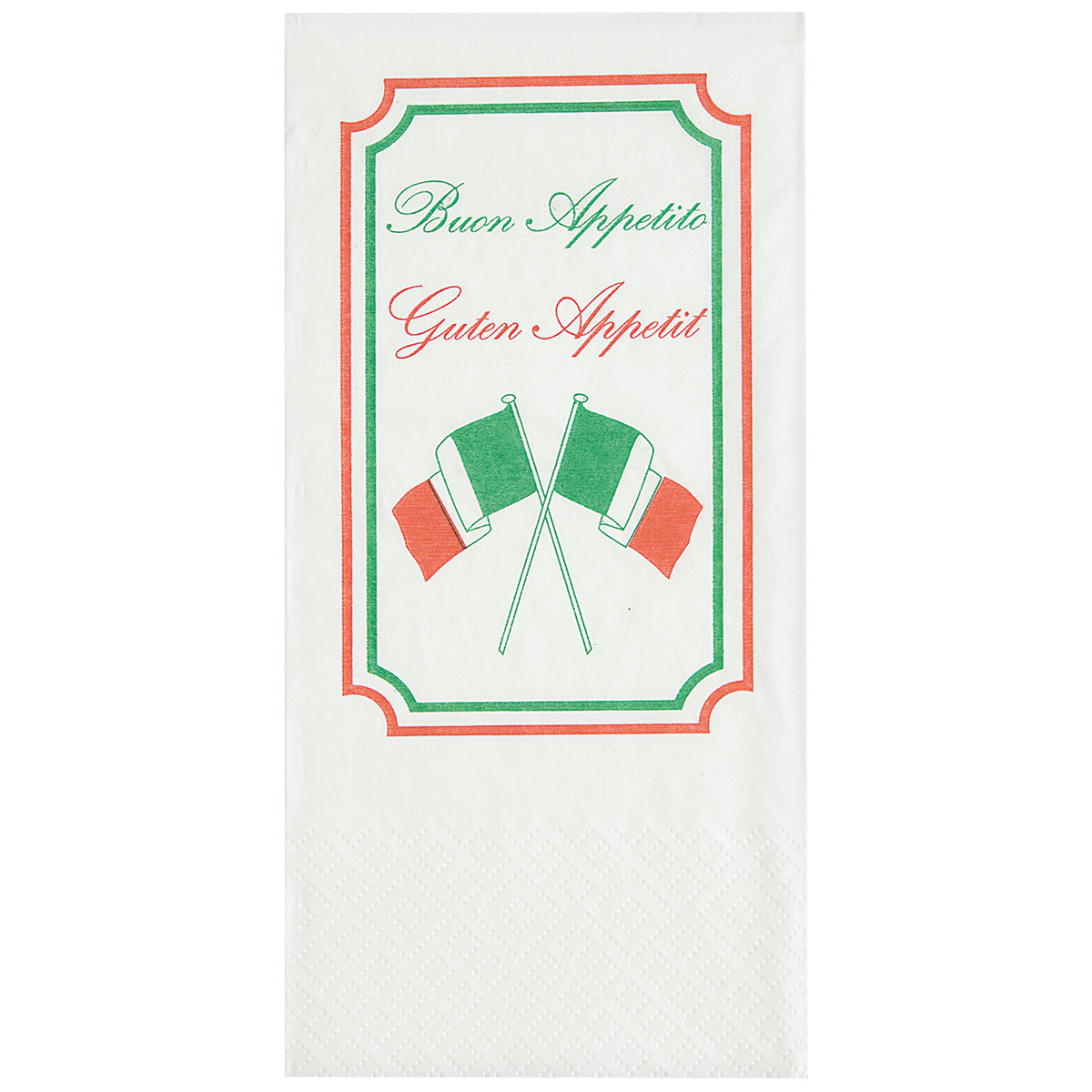 Servietten weiss mit Aufdruck, 2-lagig, 39 x 40 cm, 1/8 Buchfalz, randgeprägt, Karton à 2'000 Stück