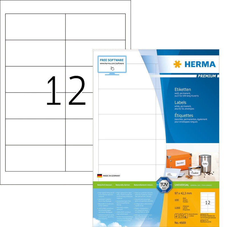 HERMA 4669 Universal-Etiketten, 97 mm x 42.3 mm, 100 Blatt