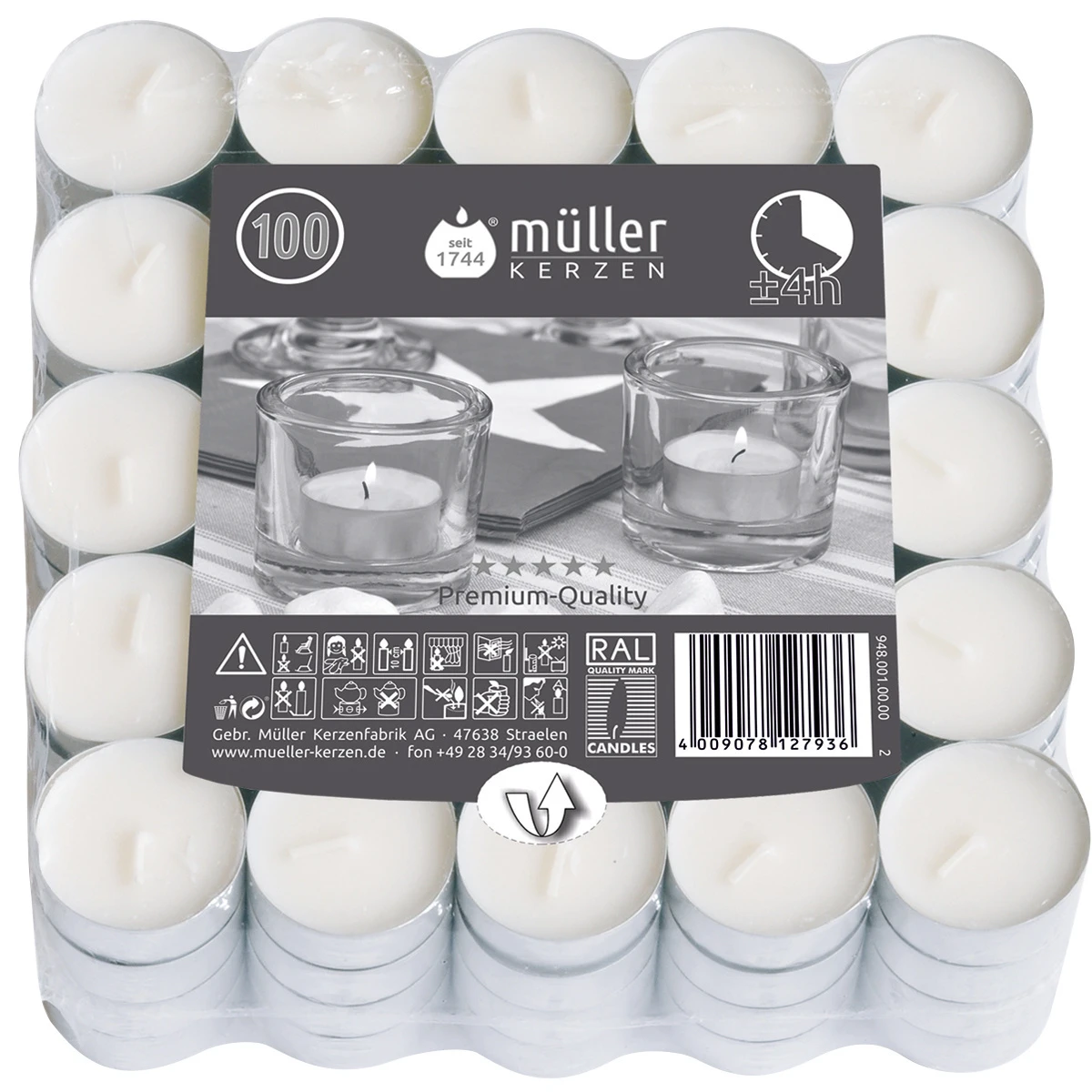 Teelichter in Premium-Qualität, Durchmesser 38 mm, Karton à 100 Stück