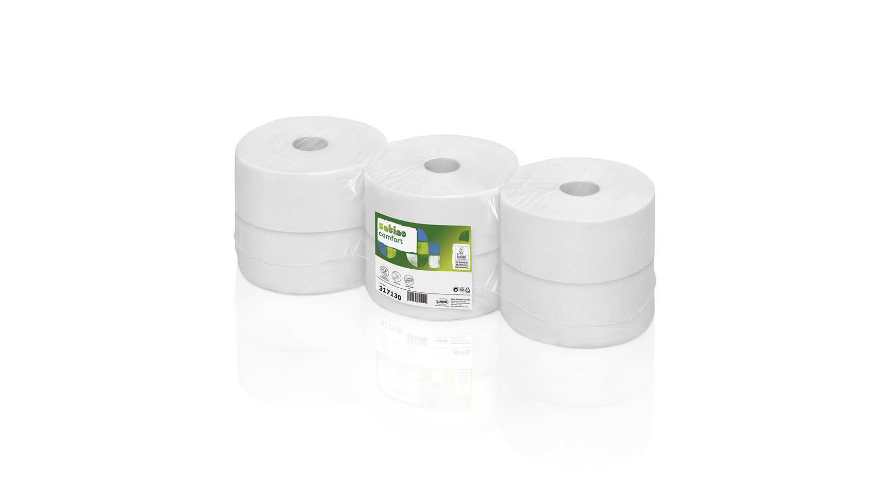 Jumborollen Satino comfort WC Papier 2-lagig, hochweiss, 9.2 x 25 cm, 100% Recycling, Packung à 6 Rollen