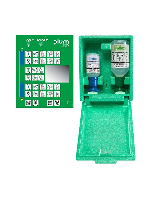 Plum Augenspülstation pH Neutral 200ml/NaCl 500ml Wandbox