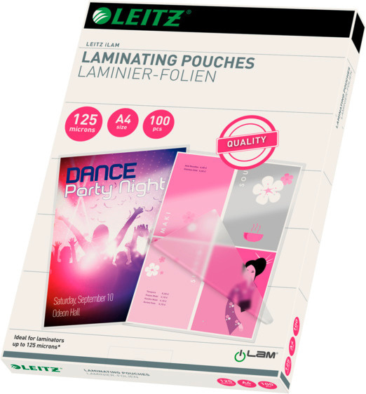 100 LEITZ Laminiertaschen für Format A4 (216 x 303 mm), 2 x 125 Mikron