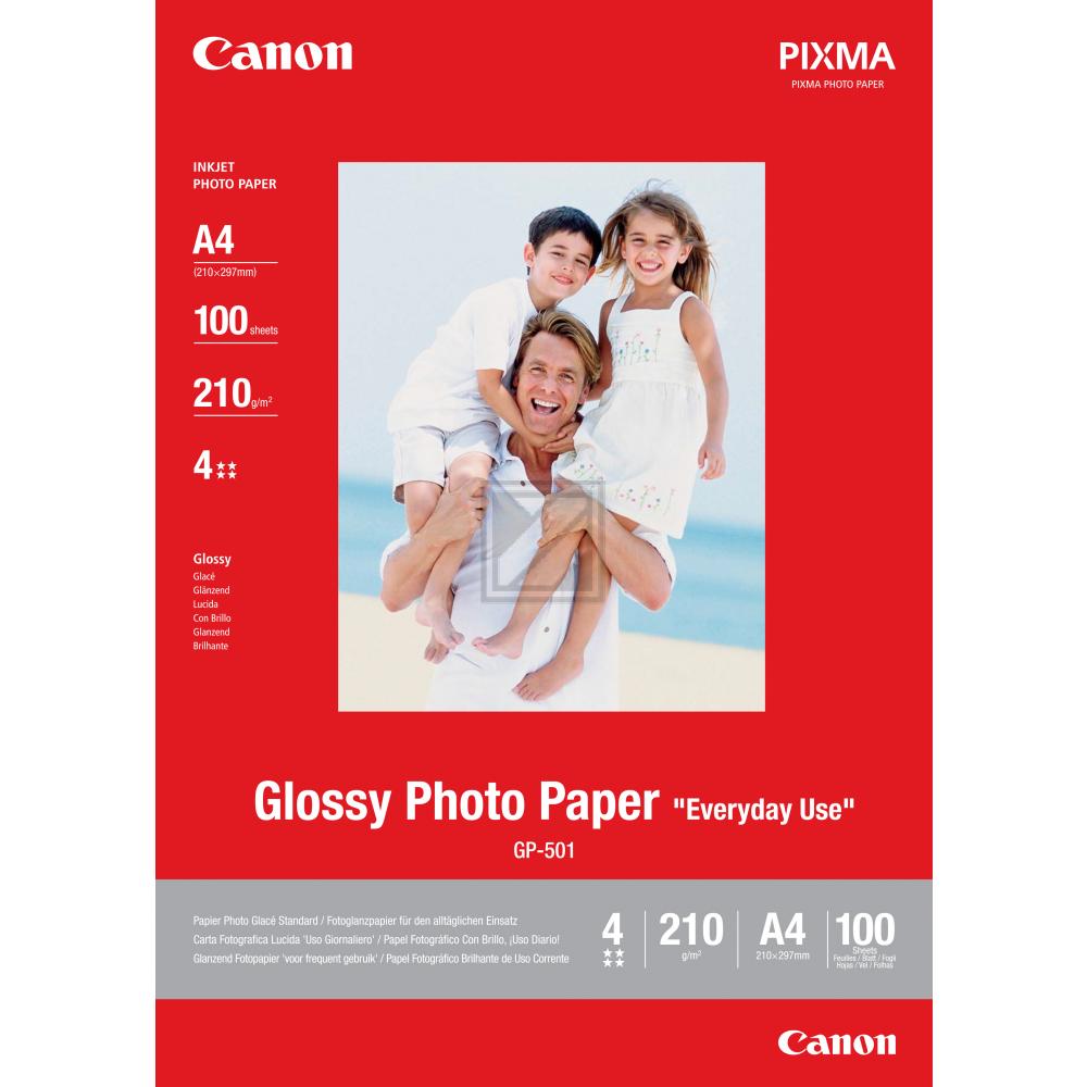 Canon Fotopapier 10 x 15cm Fotopapier glänzend weiß 100 Blatt 10 x 15 cm 210 g/m² (0775B003, GP-501)