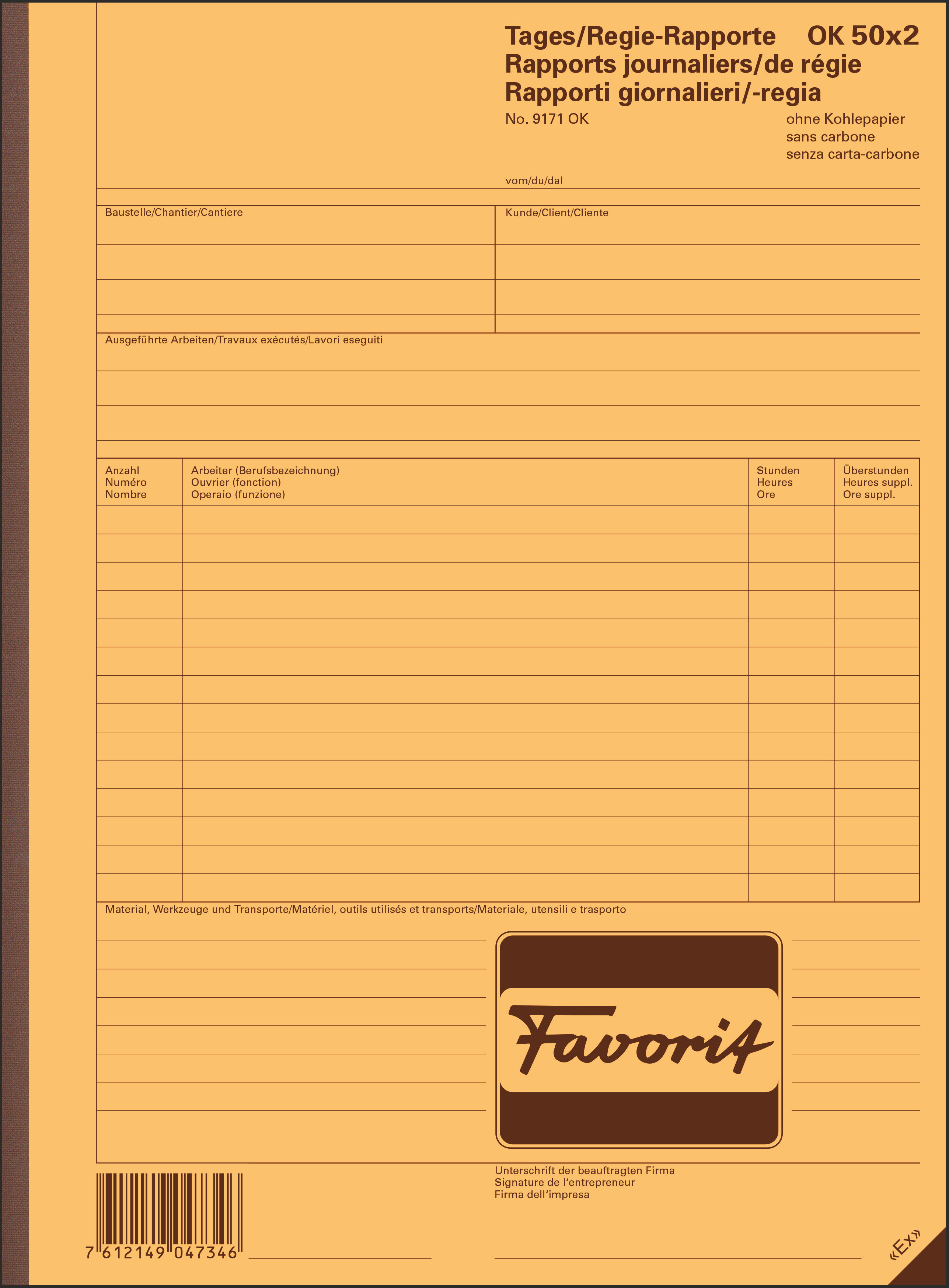 Favorit Tages-/Regie-Rapporte, weiss/weiss, mit Überstunden-Kolonne