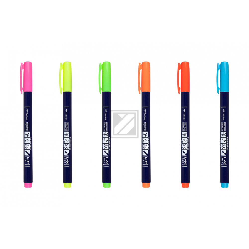 TOMBOW Kalligraphie Set WSBH6P Fudenosuke, 6 Farben Neon